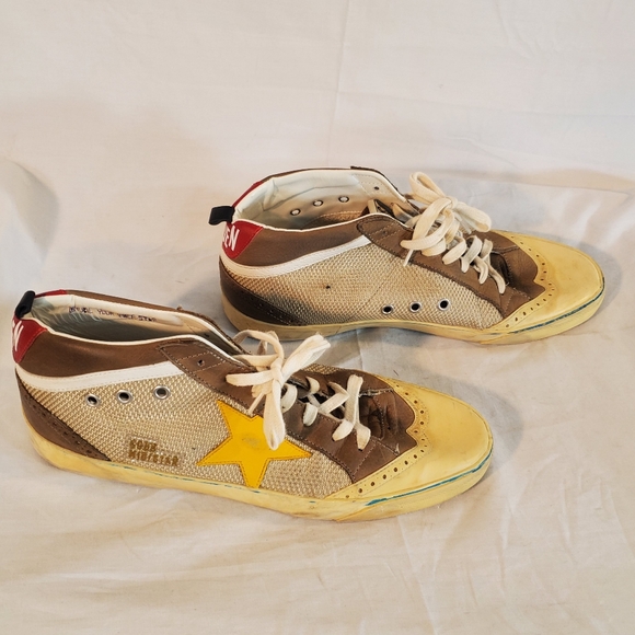 Golden Goose Men's 42/9 Mid Star Beige mesh Dove Gray Nubuck and Yellow star. - Picture 1 of 12
